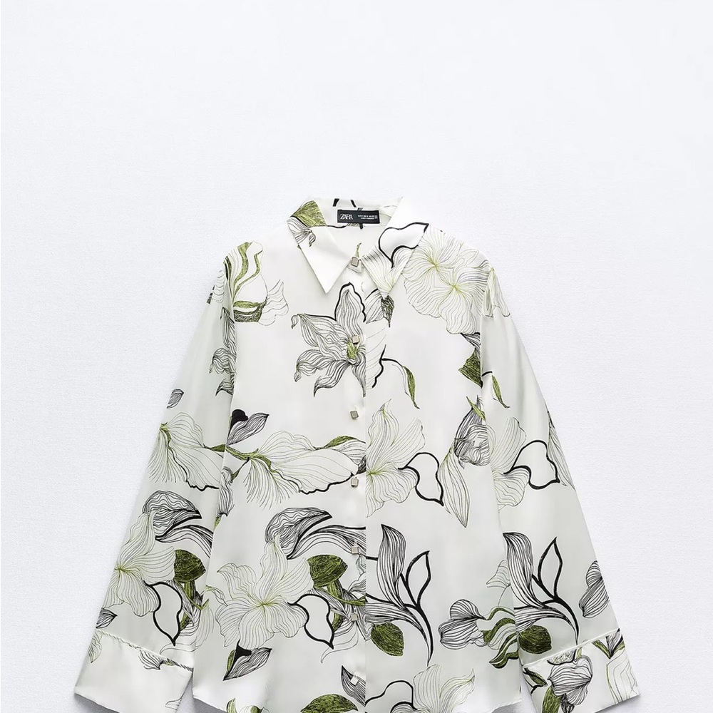 Zara Satin Floral Button-Up Shirt